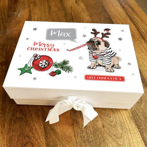 Pug Merry Christmas Dog Bauble Stars Personalised Xmas Hamper Gift Box