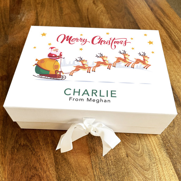 Santa's Sleigh Reindeer Stars Merry Christmas Personalised Xmas Hamper Gift Box