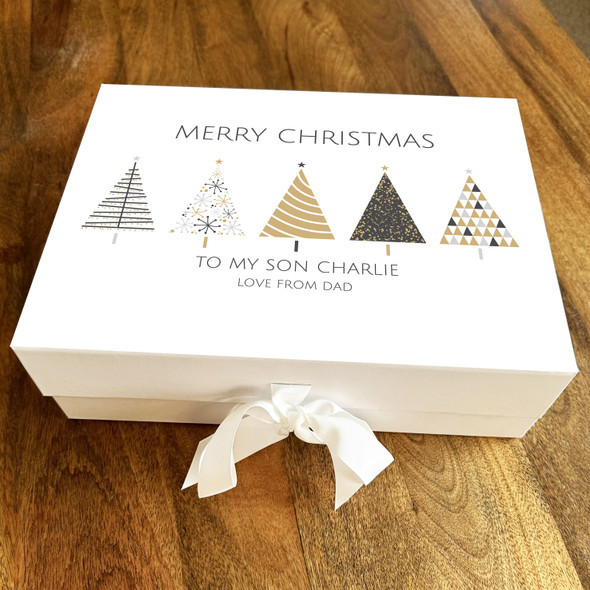 Son Christmas Gold & Black Modern Trees Personalised Xmas Hamper Gift Box