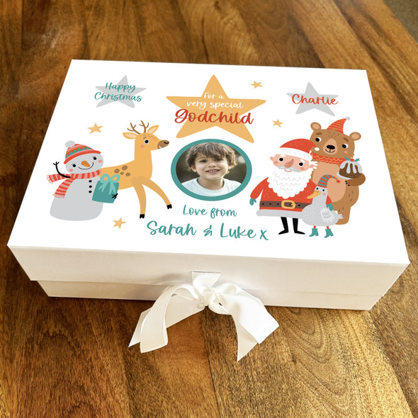 Special Godchild Christmas Star Santa Photo Personalised Xmas Hamper Gift Box