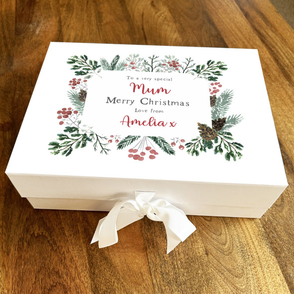 Special Mum Merry Christmas Flowers Border Personalised Xmas Hamper Gift Box