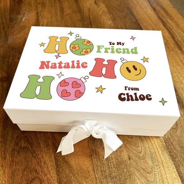 To My Friend Christmas Groovy Hippie Style Ho Ho Ho Personalised Hamper Gift Box