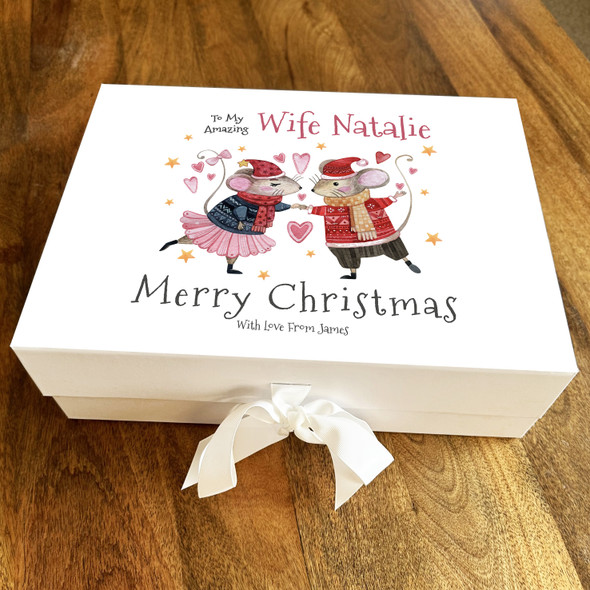 Wife Merry Christmas Pair Of Mice In Love Personalised Xmas Hamper Gift Box
