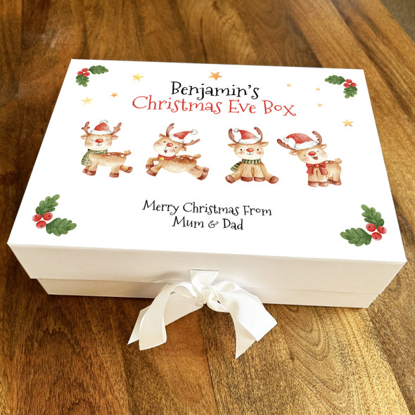 Christmas Eve Box Cute Watercolour Reindeer Festive Personalised Hamper Gift Box