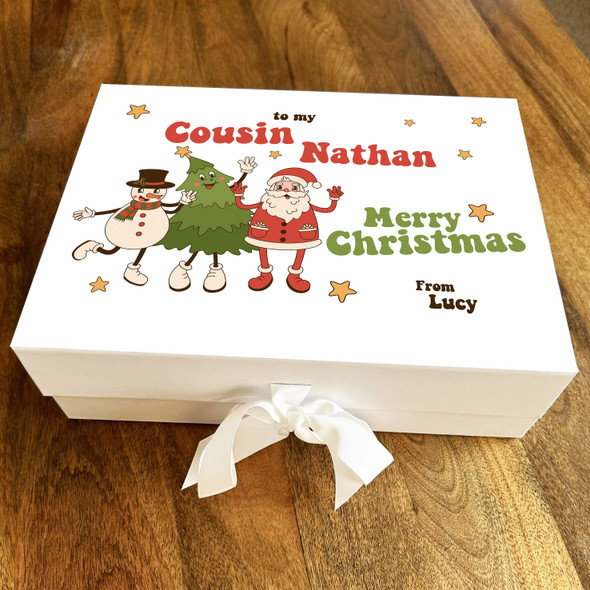 Cousin Merry Christmas Groovy Santa Claus Stars Personalised Hamper Gift Box