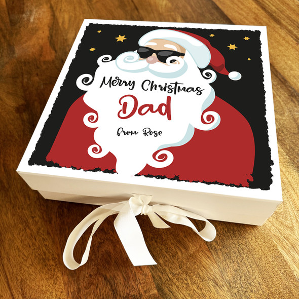 Merry Christmas Dad Santa Claus Sunglasses Stars Personalised Square Gift Box