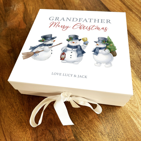 Merry Christmas Grandfather Snowmen Winter Scene Personalised Square Gift Box