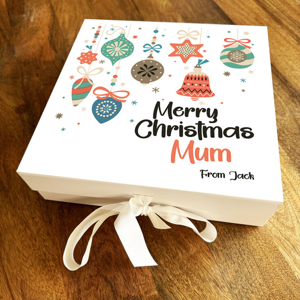 Merry Christmas Mum Ornaments Bright Assortment Personalised Square Gift Box