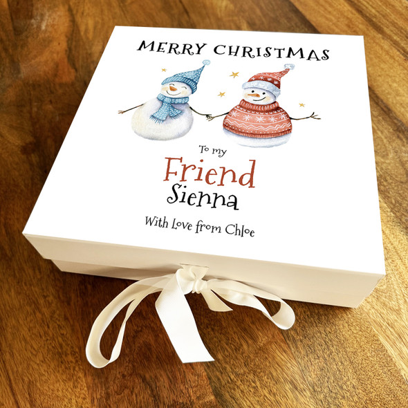 My Friend Merry Christmas Snowmen Pair Personalised Xmas Square Hamper Gift Box