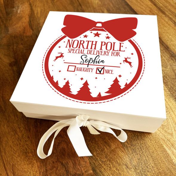 North Pole Special Delivery Bauble Winter Scene Christmas Personalised Gift Box