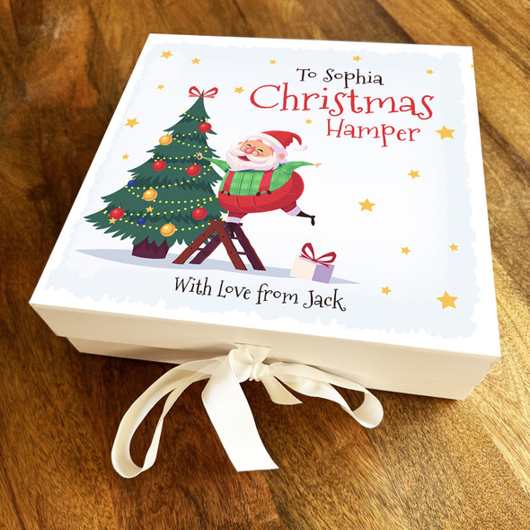 Santa Claus Christmas Square Tree Gift & Stars Personalised Square Gift Box