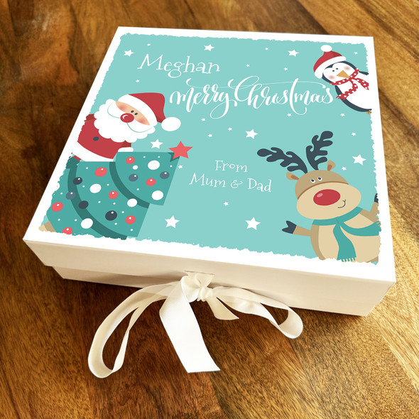 Santa Claus Reindeer Blue Winter Characters Christmas Personalised Gift Box