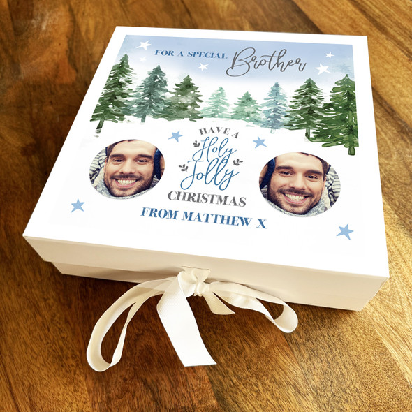 Special Brother Christmas Tree Winter Scene Photo Personalised Square Gift Box