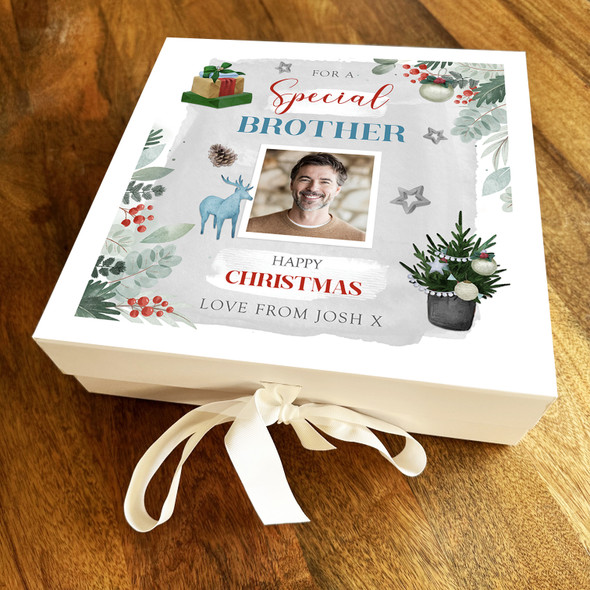 Special Brother Happy Christmas Border Photo Personalised Square Hamper Gift Box