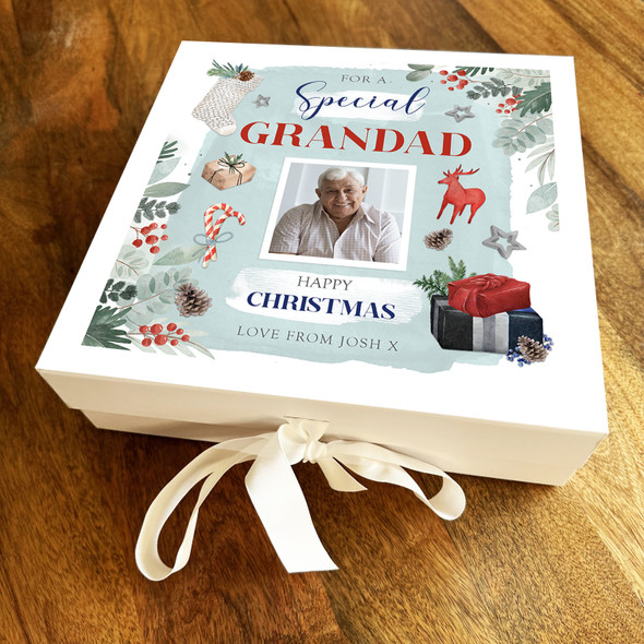 Special Grandad Happy Christmas Photo Winter Icons Border Personalised Gift Box