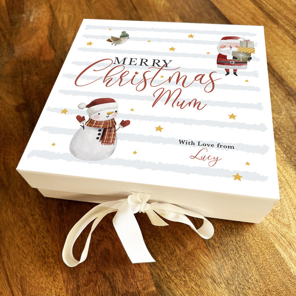 Watercolour Santa Claus Mum Merry Christmas Personalised Square Hamper Gift Box