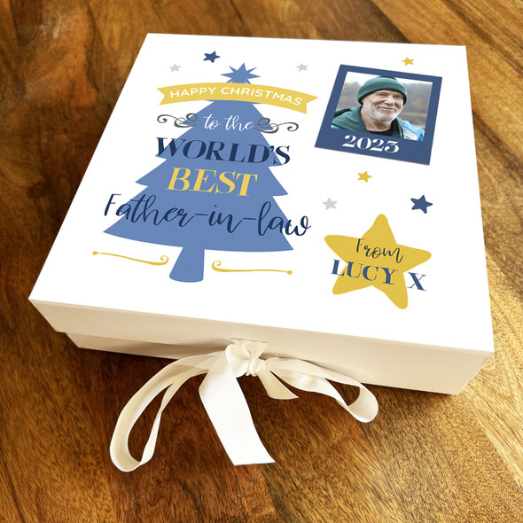 World's Best Father-in-law Blue Christmas Tree Photo  Personalised Gift Box