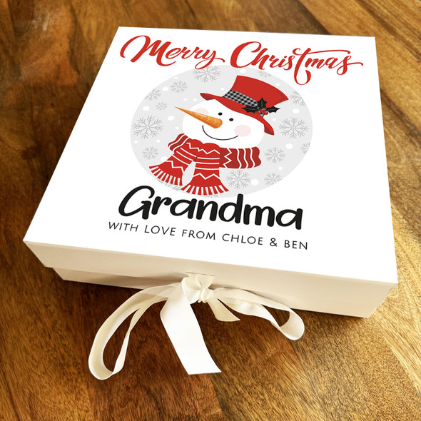 Grandma Merry Christmas Snowman White & Grey Snowflakes Personalised Gift Box