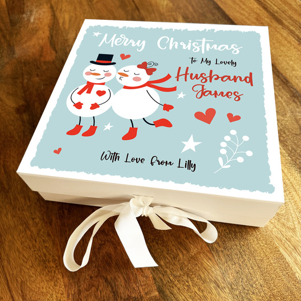 Husband Snowman Couple Romantic Merry Christmas Personalised Square Gift Box