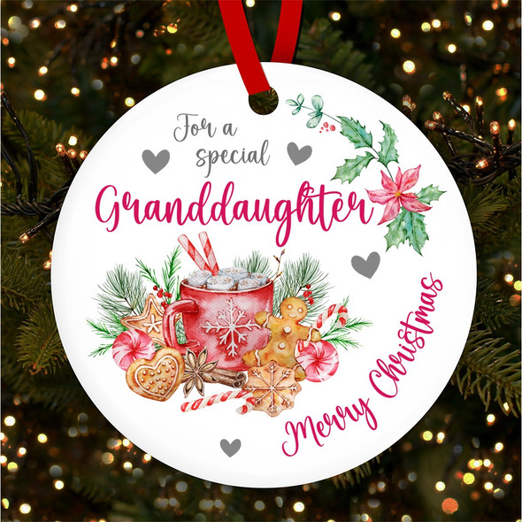 Special Granddaughter Pink Hot Chocolate Custom Christmas Tree Bauble Decoration