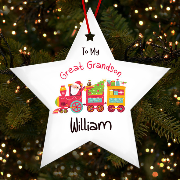 Great Grandson Kids Bright Train Personalised Christmas Tree Ornament Decoration