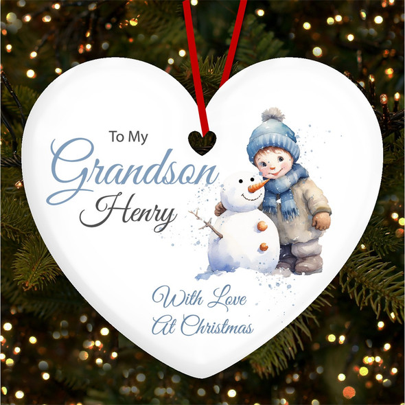 To My Grandson Snowman Boy With Love At Custom Christmas Tree Bauble Decoration