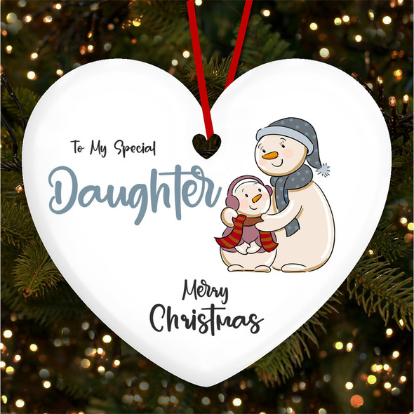 Special Daughter Mum Snowman With Child Custom Christmas Tree Bauble Decoration