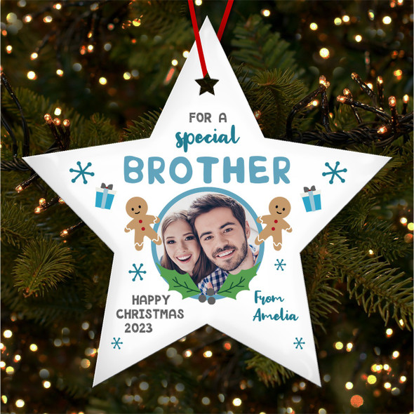 Special Brother Gingerbread Man Photo Custom Christmas Tree Ornament Decoration