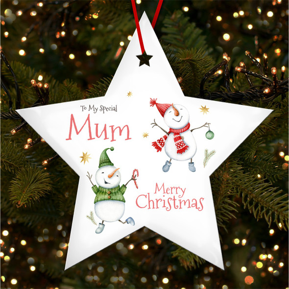 Special Mum Merry Happy Snowmen Personalised Christmas Tree Ornament Decoration