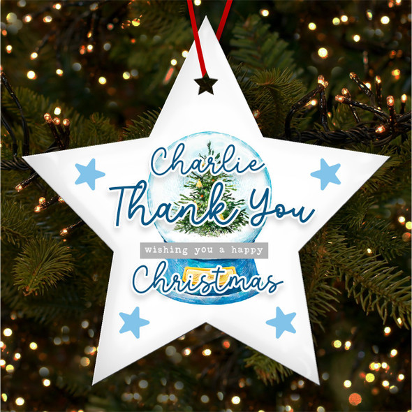 Thank You Snow Globe Happy Star Personalised Christmas Tree Ornament Decoration