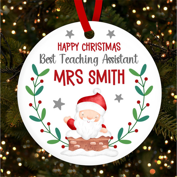 Best Teaching Assistant Santa Border Custom Christmas Tree Ornament Decoration