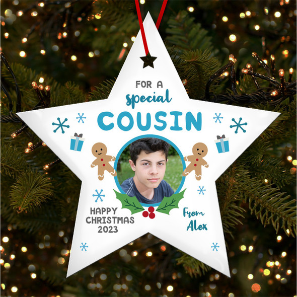 Special Cousin Gingerbread Man Photo Custom Christmas Tree Ornament Decoration
