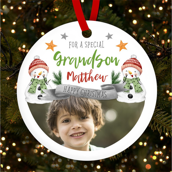 Special Grandson Photo Snowman Child Custom Christmas Tree Ornament Decoration