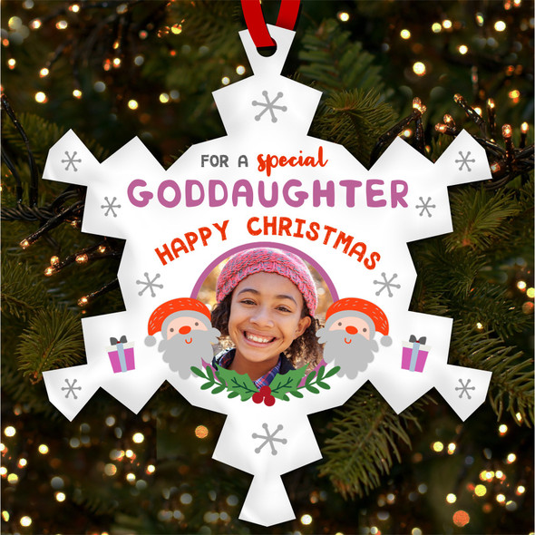 Special Goddaughter Pink Santa Photo Custom Christmas Tree Ornament Decoration