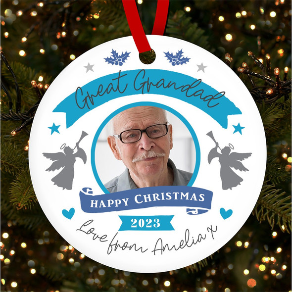 Great Grandad Photo Angel Grey Personalised Christmas Tree Ornament Decoration