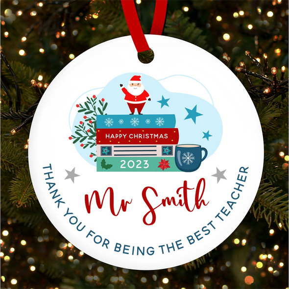 Thank You Best Teacher Books Class Custom Christmas Tree Ornament Decoration