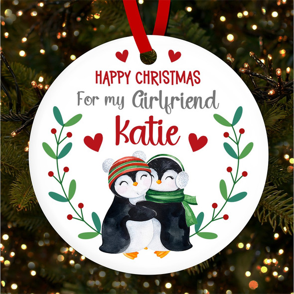 Girlfriend Penguin Romantic Couple Custom Christmas Tree Ornament Decoration