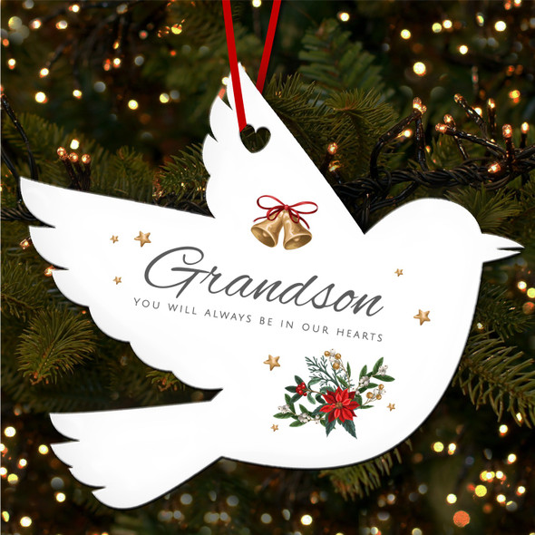 Grandson Memorial Winter Red Personalised Christmas Tree Ornament Decoration