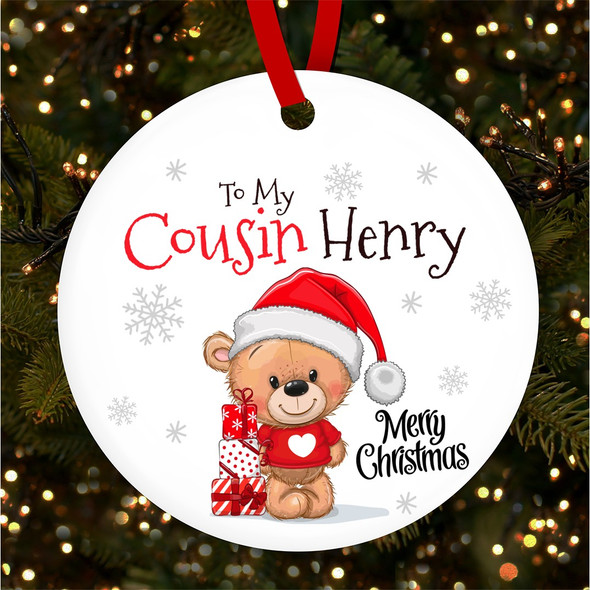 Cute Teddy Bear To My Cousin Personalised Christmas Tree Ornament Decoration