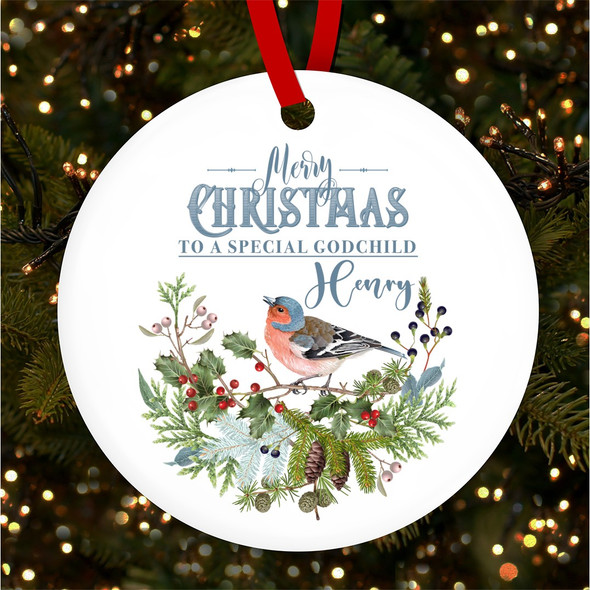 Special Godchild Robin Berry Branch Custom Christmas Tree Bauble Decoration