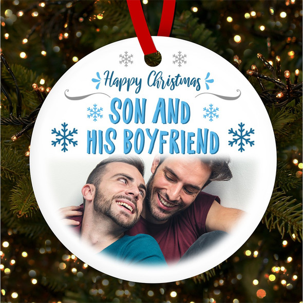 Son His Boyfriend Photo Snowflake Custom Christmas Tree Ornament Decoration