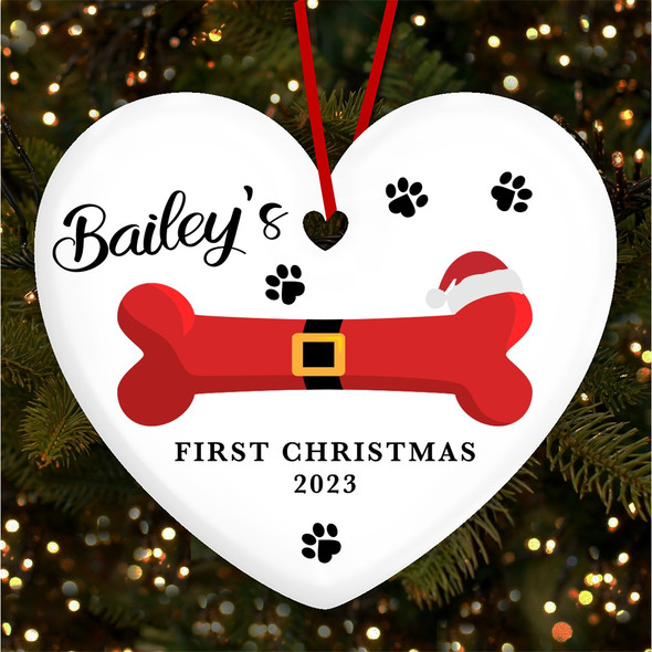 Dog Pets 1st Santa Bone Pawprints Custom Christmas Tree Ornament Decoration