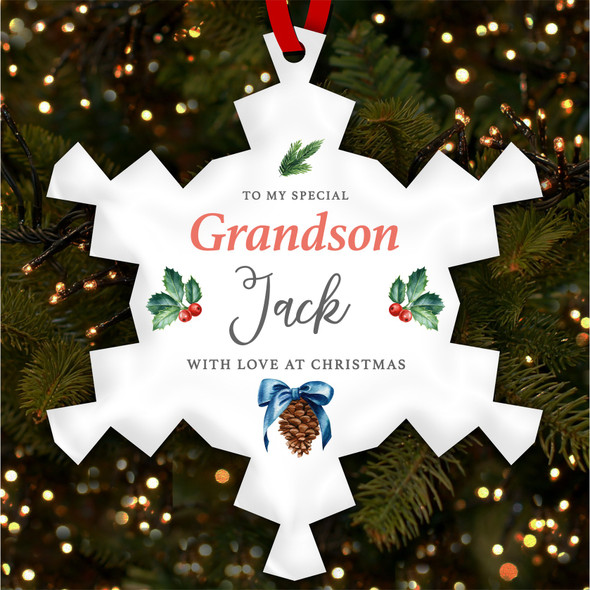 Special Grandson Pine Berry Personalised Christmas Tree Ornament Decoration