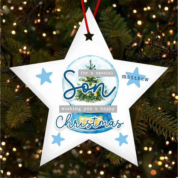 Special Son Snow Globe Star Personalised Christmas Tree Ornament Decoration