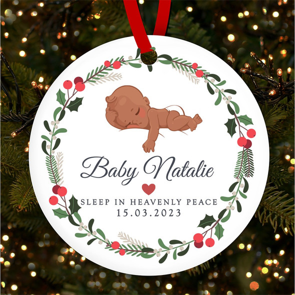 Baby Memorial Sleeping Dark Skin Baby Boy Custom Christmas Tree Decoration