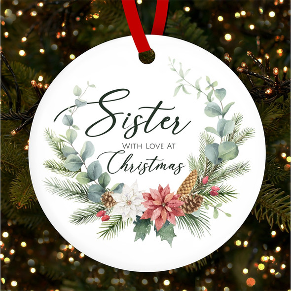 Sister With Love At Winter Personalised Christmas Tree Ornament Decoration