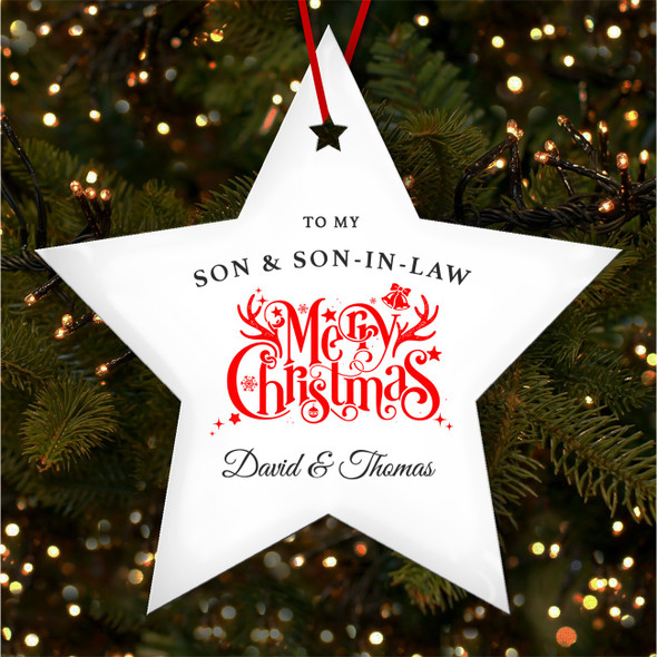 Son & Son-in-law Merry Red Personalised Christmas Tree Ornament Decoration