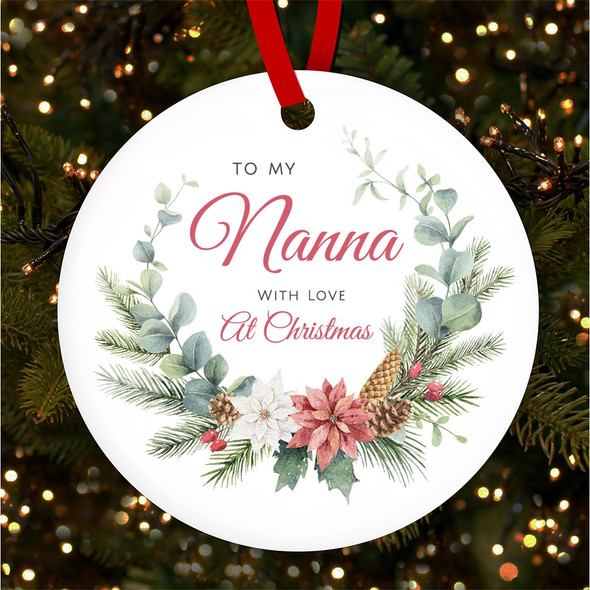 Nanna Red Winter Pine Personalised Christmas Tree Ornament Decoration