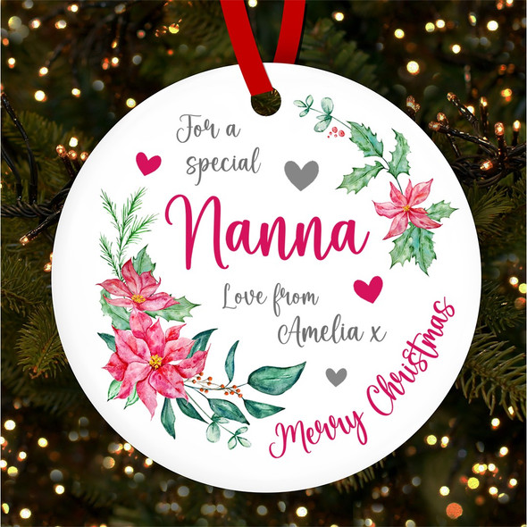 Nanna Flower Poinsettia Custom Christmas Tree Bauble Decoration