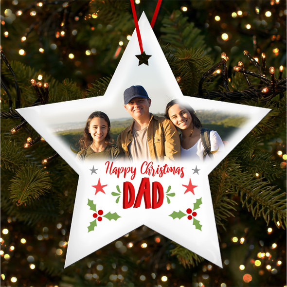Dad Photo Red Personalised Christmas Tree Ornament Decoration